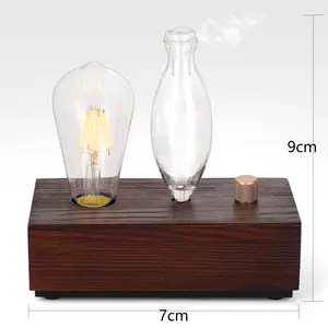 Waterless diffuser for essential oils - Retro glass aroma diffuser with light, large aromatherapy machine battery can be automatically turned on for large room bedroom hotel wood cordless diffuser