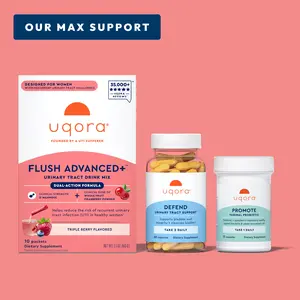Uqora Flush Advanced+ Regimen with Flush Advanced+ - Cranberry to Reduce Risk of Recurrent UTI** - Defend & Promote - D-Mannose, Vitamin C, Green Tea Extract & Probiotics - 3-Part Bundle