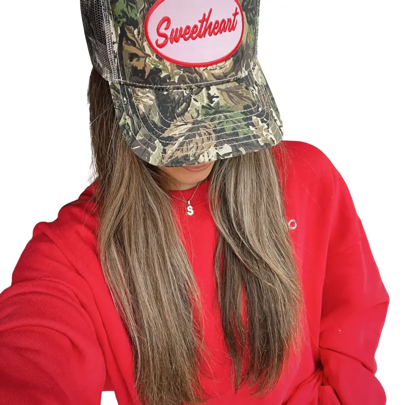 Sweetheart Camo Vintage Hat Stylish Red Cap with Adjustable Snapback