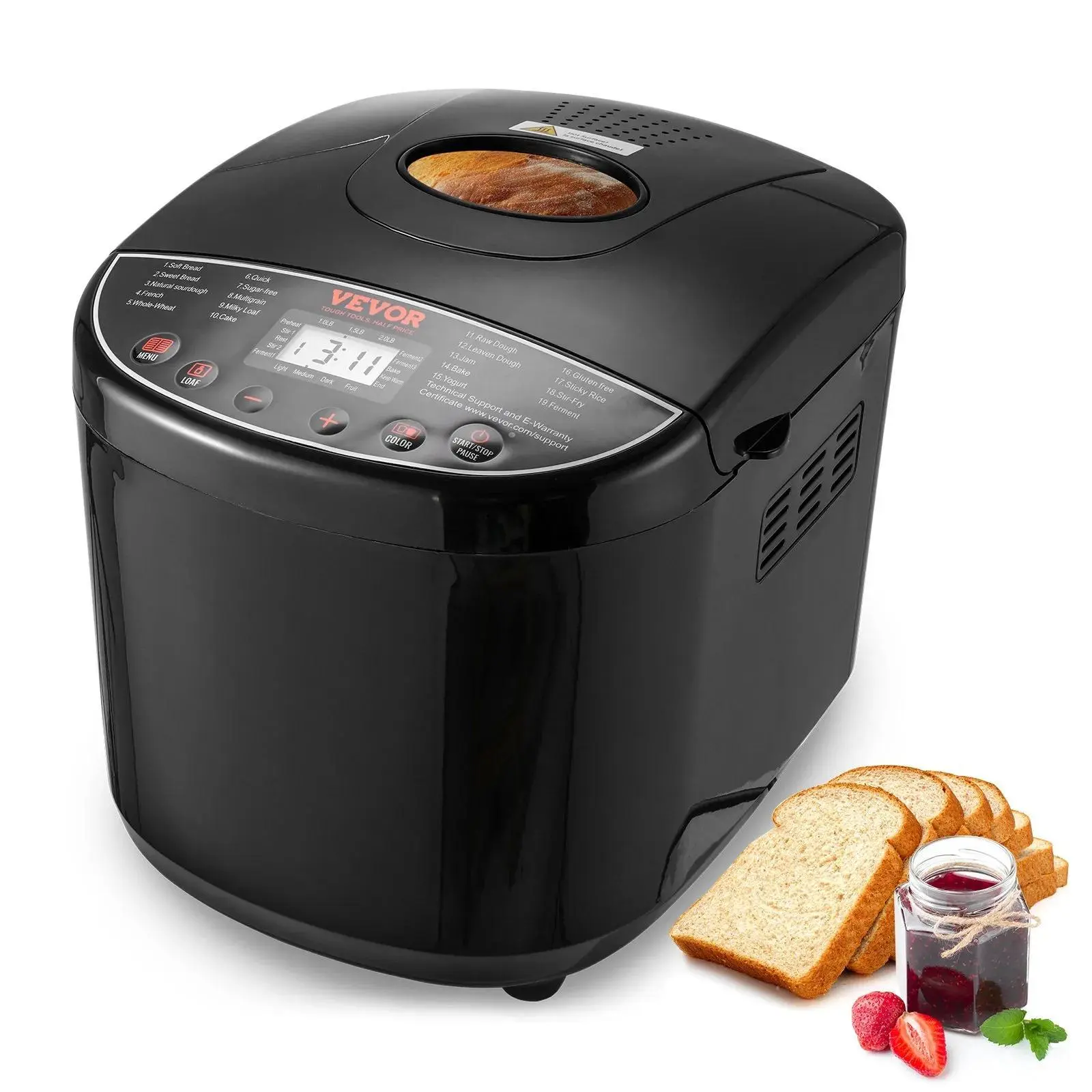 【Summerfinds】VEVOR Bread Maker,  19-in-1 2LB Dough Machine, Nonstick Ceramic Pan Automatic Breadmaker with Gluten Free Setting, Whole Wheat Bread Making, Digital, Programmable, 3 Loaf Sizes, 3 Crust Colors
