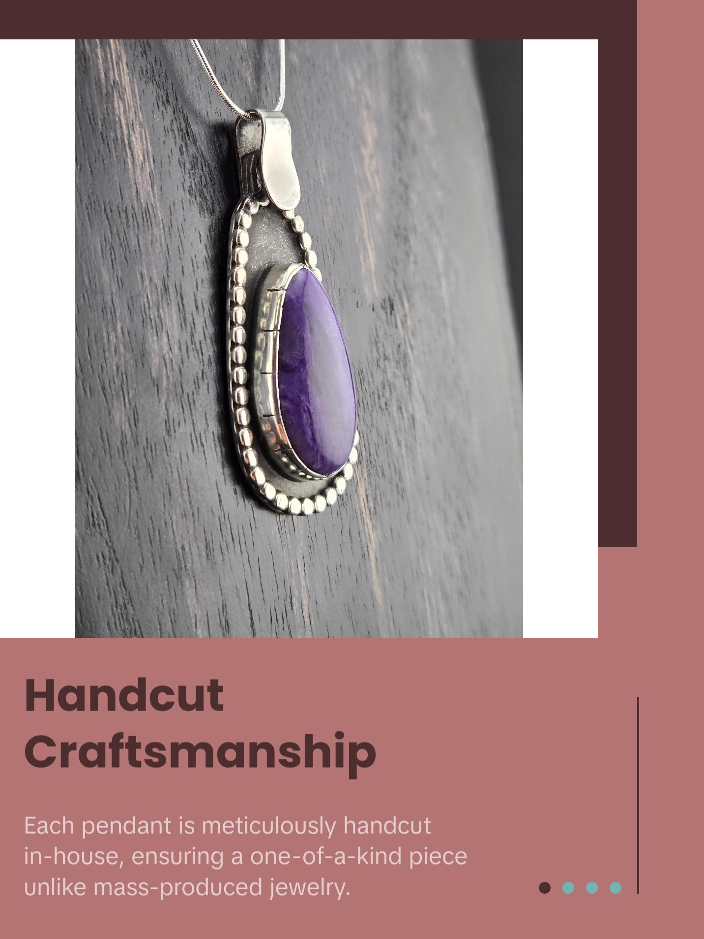 Handcut Charoite Pendant in .925 Sterling Silver