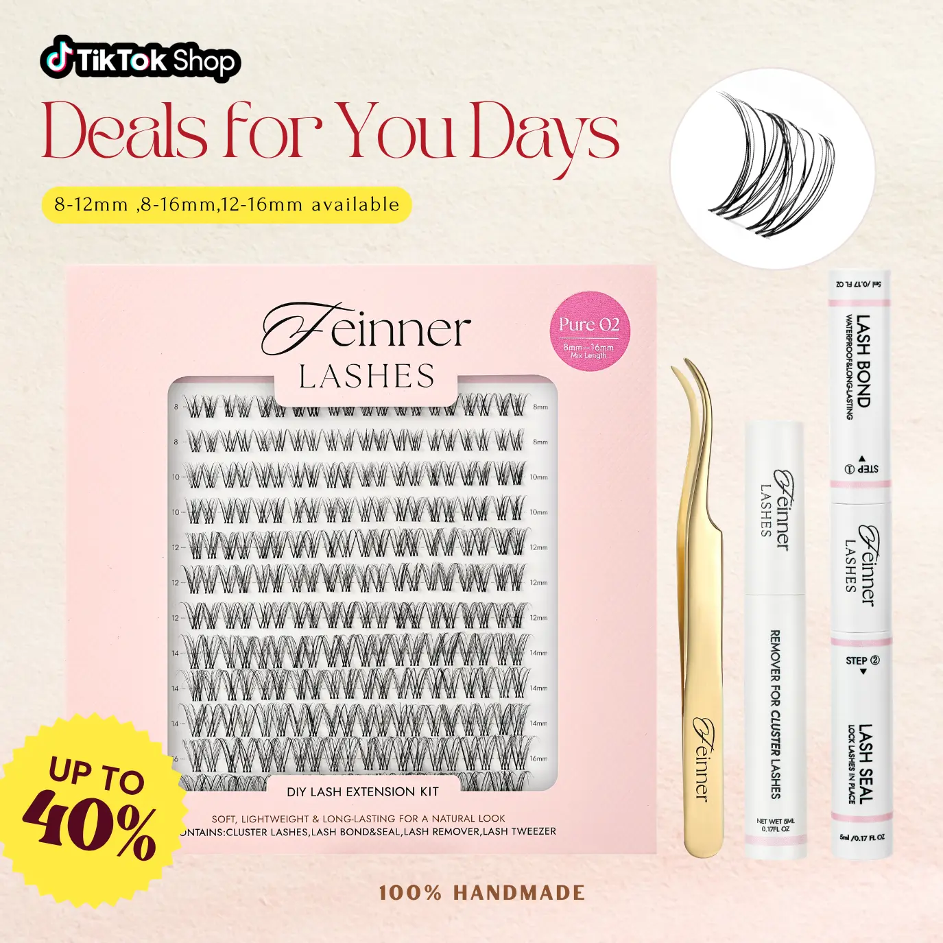 feinner DIY Lash Cluster Kit Invisible Soft Band Long Lasting Waterproof Bond Seal Remover Natural Eyelashes for Salon Quality at Home Must-Have Cluster Pure Clean Look｜Multiple options available,sunscreen