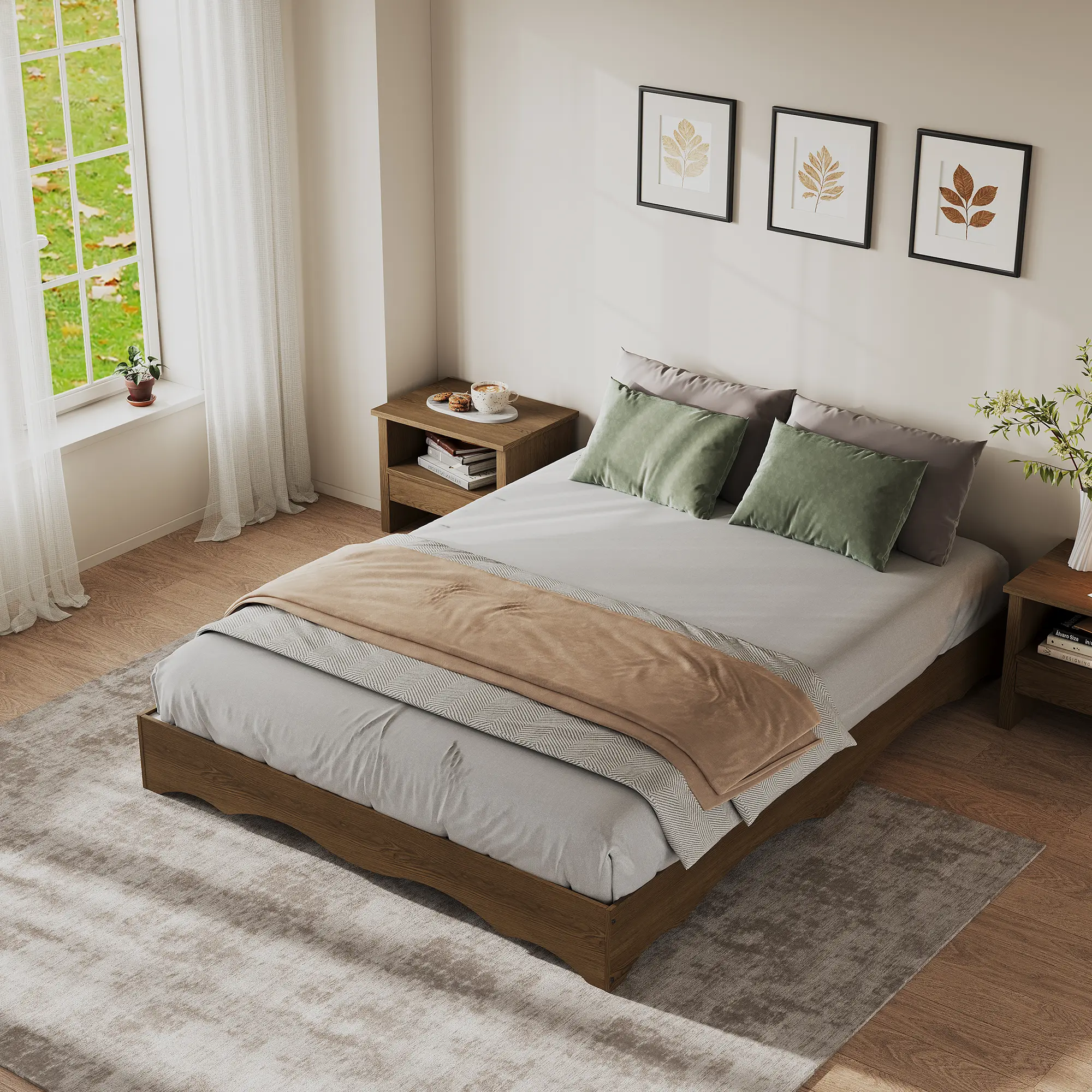 Minimalist Wave Edge Wood Platform Bed Frame – Sturdy and Noise-Free, Easy Assembly, No Box Spring, Low Profile, Bedroom