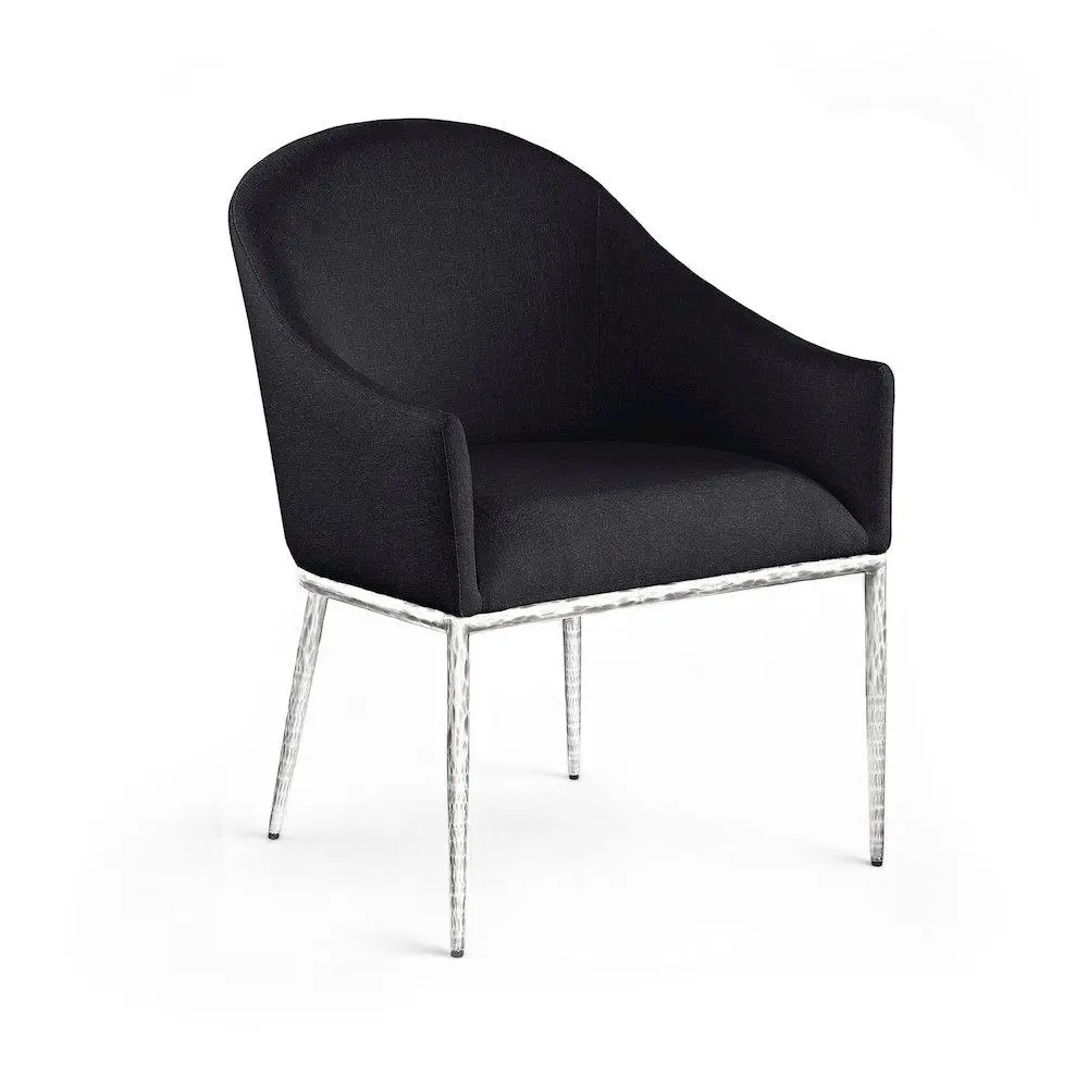 Ferro Dining Arm Chair - Black Linen Textured Performance Fabric Upholstered, Durable Meridian Furniture for Gatherings, Elevates Exquisite Taste