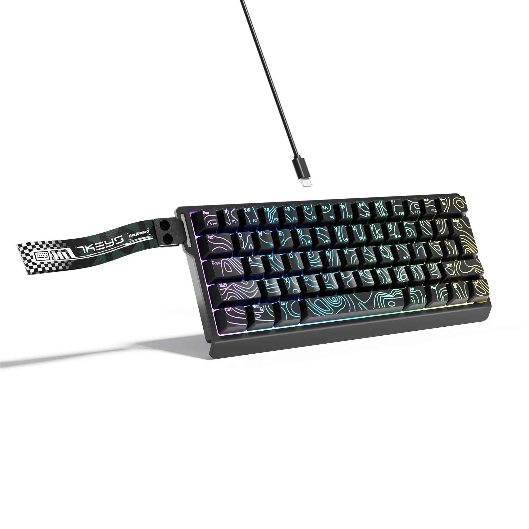 7KEYS 60% Wired RGB Gaming Keyboard, 61-Key Compact Keyboard with Transparent Topographic Keycaps, Built-in Lanyard, 25-Key Anti-Ghosting, 8 RGB Modes, Compatible with Windows, Mac, Linux, PS5, Xbox Series X/S & Nintendo Switch,techvibes