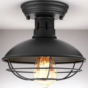 FRIDEKO HOME Farmhouse Flush Mount Ceiling Light Industrial Close to Ceiling Lighting Fixtures, Rustic Vintage Metal Black Ceiling Lamp for Kitchen Island Bedroom Hallway Farmhouse