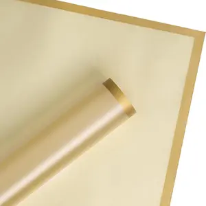 20 Sheets Flower Wrapping Paper - 22.4 x 22.4 inch Gold Border Water-Resistant Floral Bouquet Wrapping Paper for Wedding Birthday Gift DIY