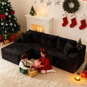 【Memorial Day Gift】NMXVXMN 104" Oversized Modular Cloud Sectional Sofa Set , L haped Boneless Couch High-Density Foam Plush Corduroy Deep Seat Sofa Bed for Living Room Bedroom, No Assembly Required