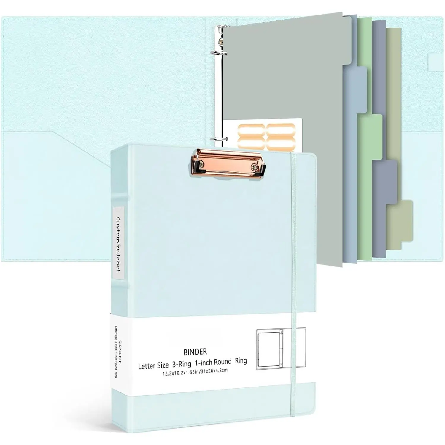 3 Ring Binder 1 Inch  Hardcover, Leather Binder Organizer for Letter Size, Professional Clipboard Binders with Dividers and Tabs, Blue