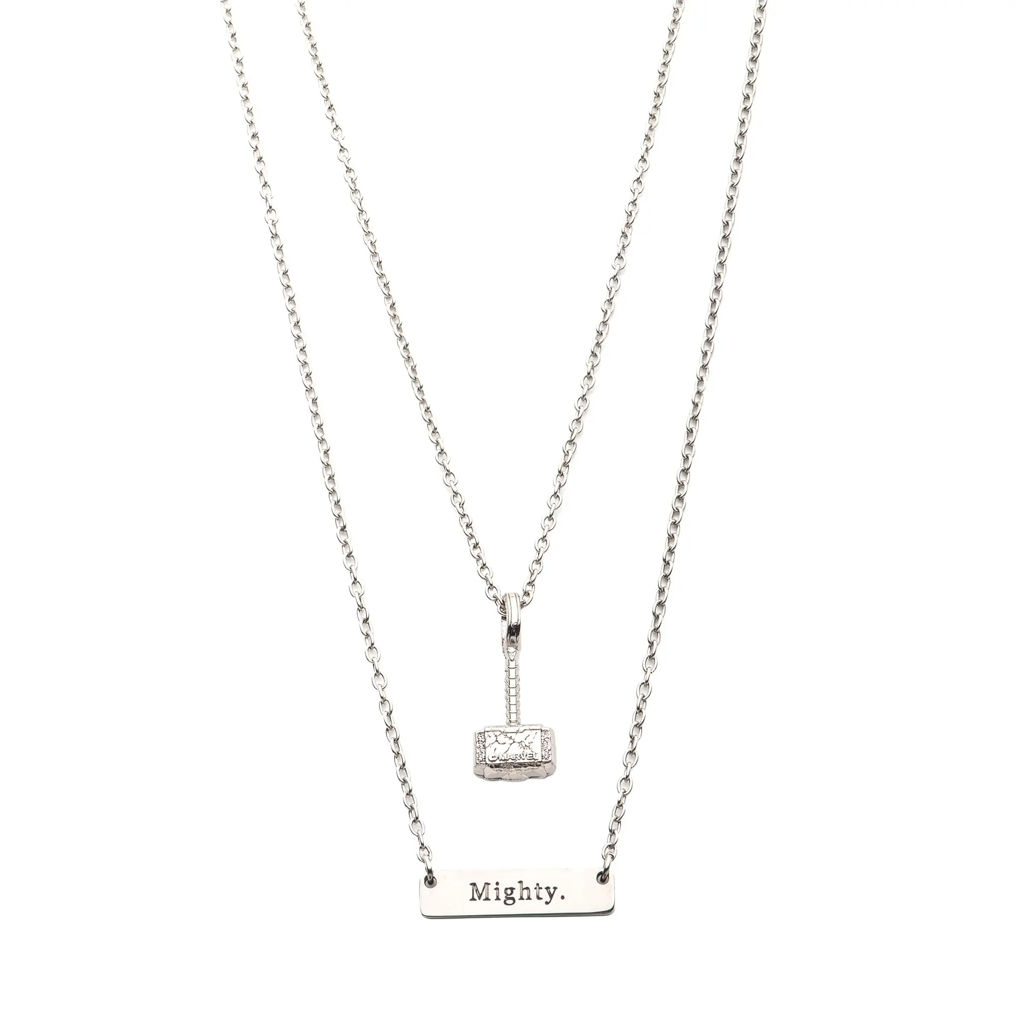 Marvel Thor: Love and Thunder Unisex Steel Tiered Necklace, Mighty Thor Pendant with Mjolnir, Superhero Stuff for Adults