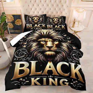 Dark Night Gold Lion King, Hardcore Power Style Print Comfort Set, Wild Pattern, Includes 1 or 2 Pillowcases, Soft and Comfortable, Suitable for All Seasons, Men's Bedroom Decor Bedding Sets