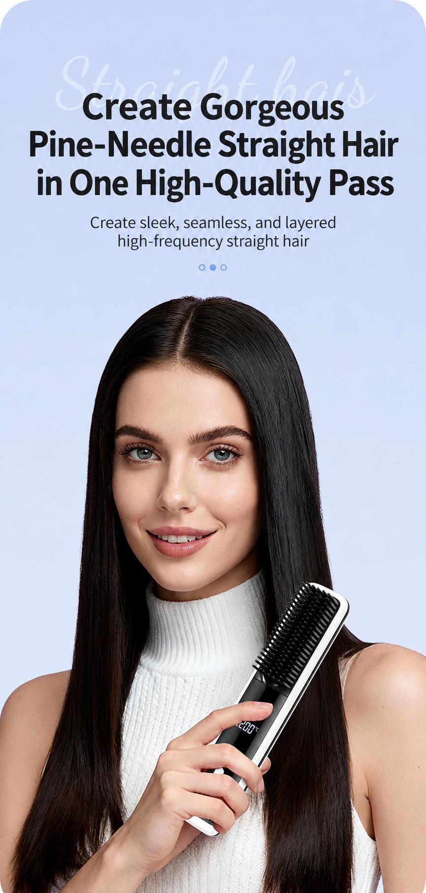 Lightweight Hair Straightener Brush with MCH Rapid Heating, 3 Temp Levels & Cool Air Styling, Fast Charging Travel Ready Hair Tools with Digital Display, Adjustable, Cordless, Anti-Frizz, Dual Voltage, Smooth, Straightening Curly Hair