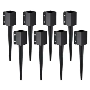 【fathersdaygift】VEVOR Fence Post Anchor Ground Spike, 8 Pack 24 x 4 x 4 Inches Outer Diameter (Inner Diameter 3.5 x3.5 Inches), Metal Black Powder Coated Post Stake Ground, for Mailbox Deck Garden Railing