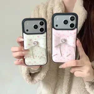 Girly Heart Rhinestone Flower Bow Cellphone Casing - Compact Protection Accessory, INS Trend Aesthetic Design, Protective Cover for iPhone 13-17 Pro Max
