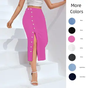 JUNBAOSS Women's Casual Stretch Mid Rise Long Denim Skirt Women Button Down Mid-Length Streetwear Denim A-Line Skirt