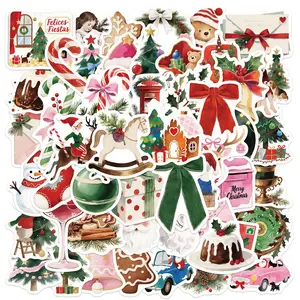Christmas Themed Sticker 50 Pcs Set for DIY Decorative Scrapbook Gift Wrapping Cute Cartoon Pattern Featuring Festive Elements Ideal for Holiday Celebrations school office supply phone decoration Party