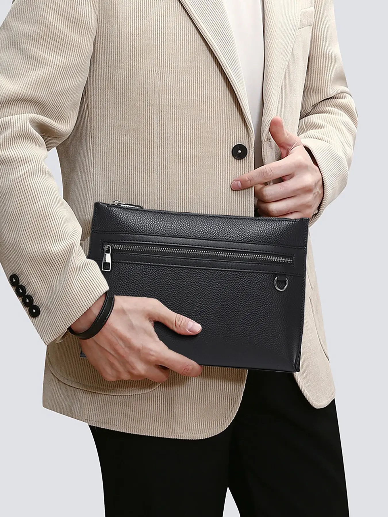 Stylish Desigh Men's Handbag Black Textured Clutch Bag, Elegant Clutch, for Men with Zipper Pocket, Secure Travel Phone Wallet Card Cash Organizer, Business Men's Briefcase, Men's Accessory Valentine's Day Gift for Men, Men Gifts