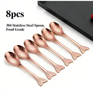 304 Stainless Steel Fish Spoon, Home Use Soup Spoon, Dessert Coffee Spoon, Rice Spoon, Creative Cartoon Design, Kitchen Utensil