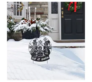 Glitzhome 30" Christmas Snowmen Snow Globe Family Garden Stake