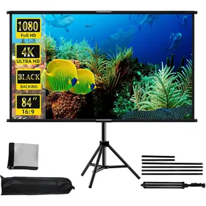 Tripod-Projector-Screen Stand,Indoor Outdoor Projection Screen with Black-Backing,16:9 HD  Wrinkle-Free Adjustable Tripod Screen for Projector with Storage Bag