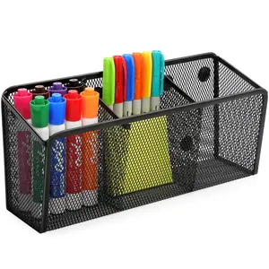 MaxGear Magnetic Pen Holder, Mesh Organizer Caddy, Pencil & Marker Storage for Desk, Extra Strong Magnets for Locker, Whiteboard, School & Office – 3 Baskets