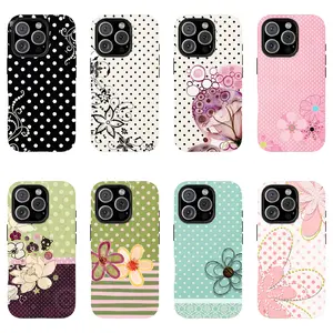 Polka dot phone case, cute Y2K art style, kawaii floral pattern, compatible with iPhone 17/16/15/14/13/12/11 Pro Max/Plus and Samsung Galaxy S23FE/22/23/24/25.