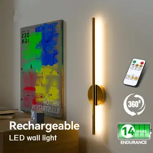 Simple Wall-Mounted LED Wall Lamp, Gold Electroplated, Rechargeable USB LED, Adjustable Brightness, Touch Control, Suitable for Bedroom, Living Room, Hallway