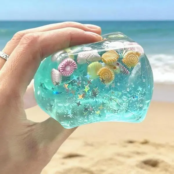 Ocean Shell Gel Cube Squishy Toy, Sensory Stress Relief Fidget Toy for Adults Kids, Slow Rising Stretchy Calming Toy for Anxiety Autism & ADHD