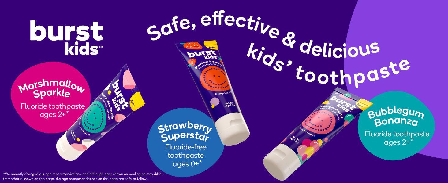 BURST Bubblegum Bonanza Junior Toothpaste with Fluoride -Anticavity,Dye Free,Vegan, Great Flavor