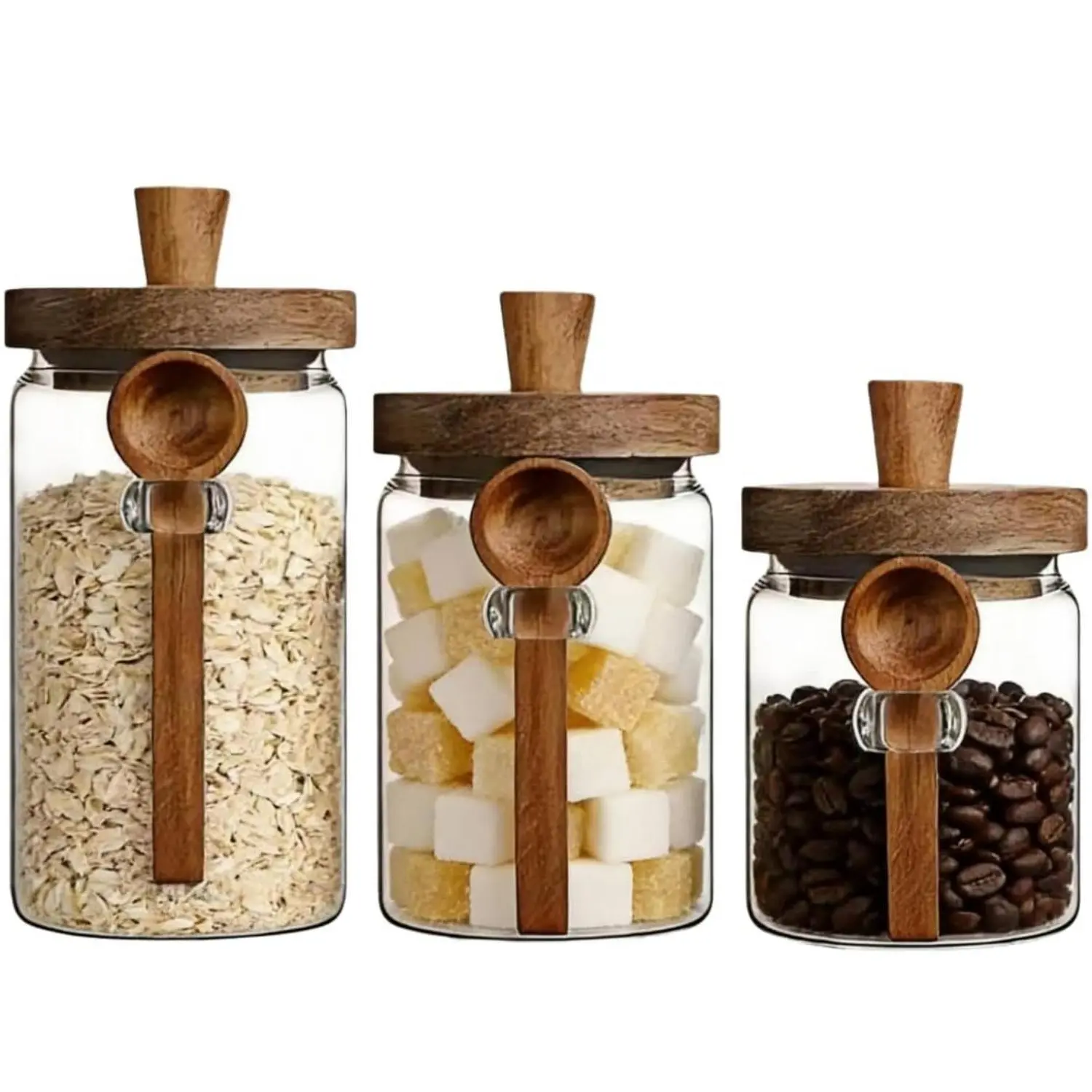 MIUVA Round Glass Coffee Jars with Bamboo Lid & Handy Spoon, 20.3oz Airtight Mason Storage Containers, BPA-Free Portable Kitchen Canisters for Coffee, Salad Jar Use, Thanksgiving/Christmas Gift