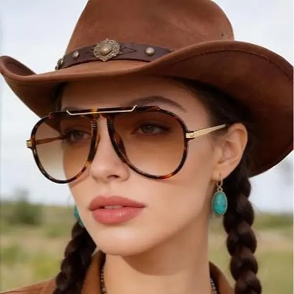 Oversized Aviator Sunglasses for Women Men, Retro Black Gold Double Bridge Gradient Lens Pilot Shades, Vintage Fashion Sunglasses for Driving Travel Streetwear