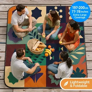 Thick Picnic Blanket 4-8 People (200x200 Cm), Extra Large Foldable Outdoor Mat, 3 Layer Design with Handles, Non-Slip Beach Camping Pad