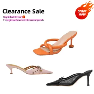 Clearance Sale Womens Light Pink Pointed Toe Kitten Heel Mules Buckle Rivet Detail Low Heel Slide Pumps Fashionable Slip On Shoes for Work and Casual Wear outdoorfun