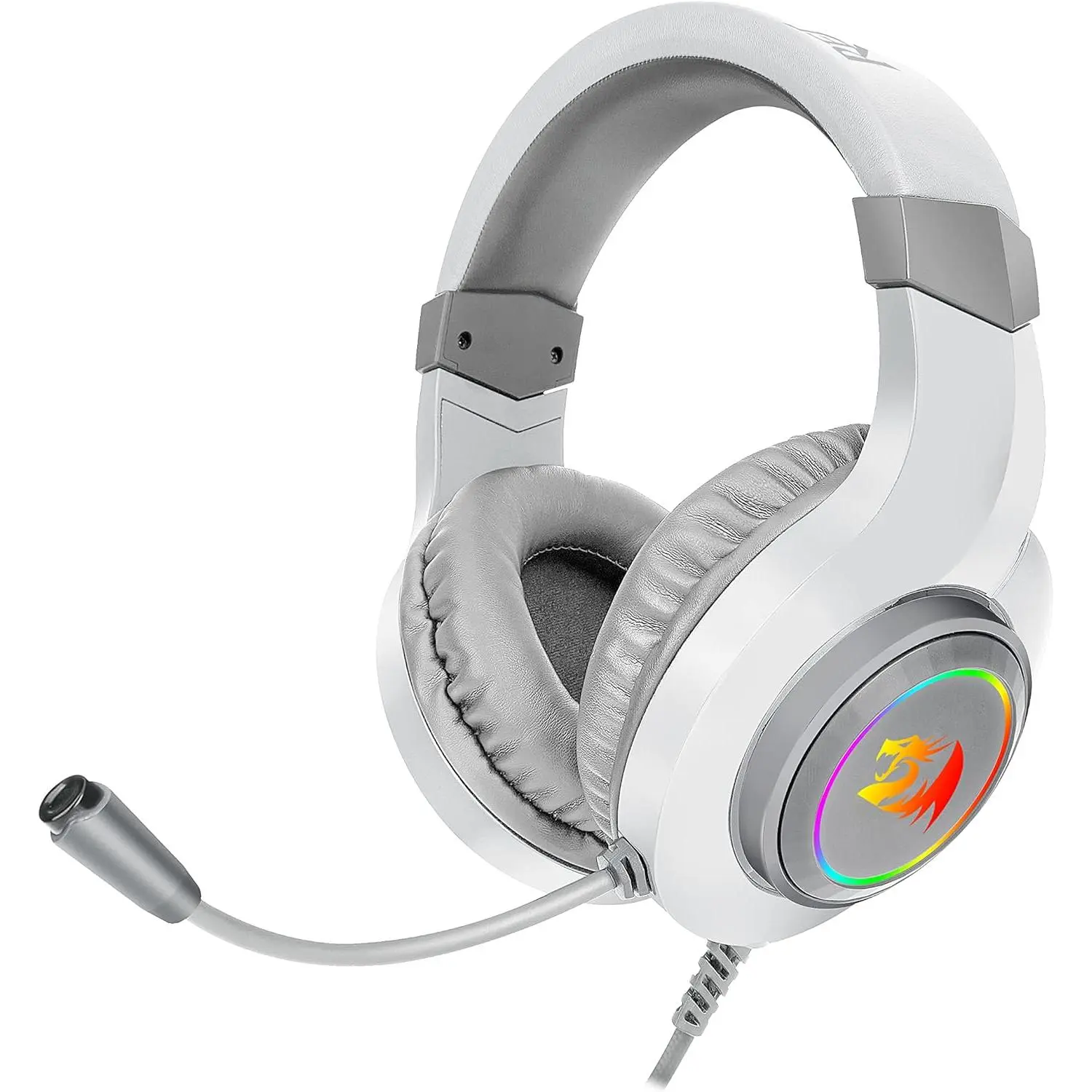 Redragon H260 Hylas Wired Gaming Headset, 50 mm Drivers, Stereo Surround Sound, Noise-Canceling Microphone, Dynamic RGB Backlight, Over-Ear Headphones Works for PC/PS4/XBOX ONE/NS, White summerwins