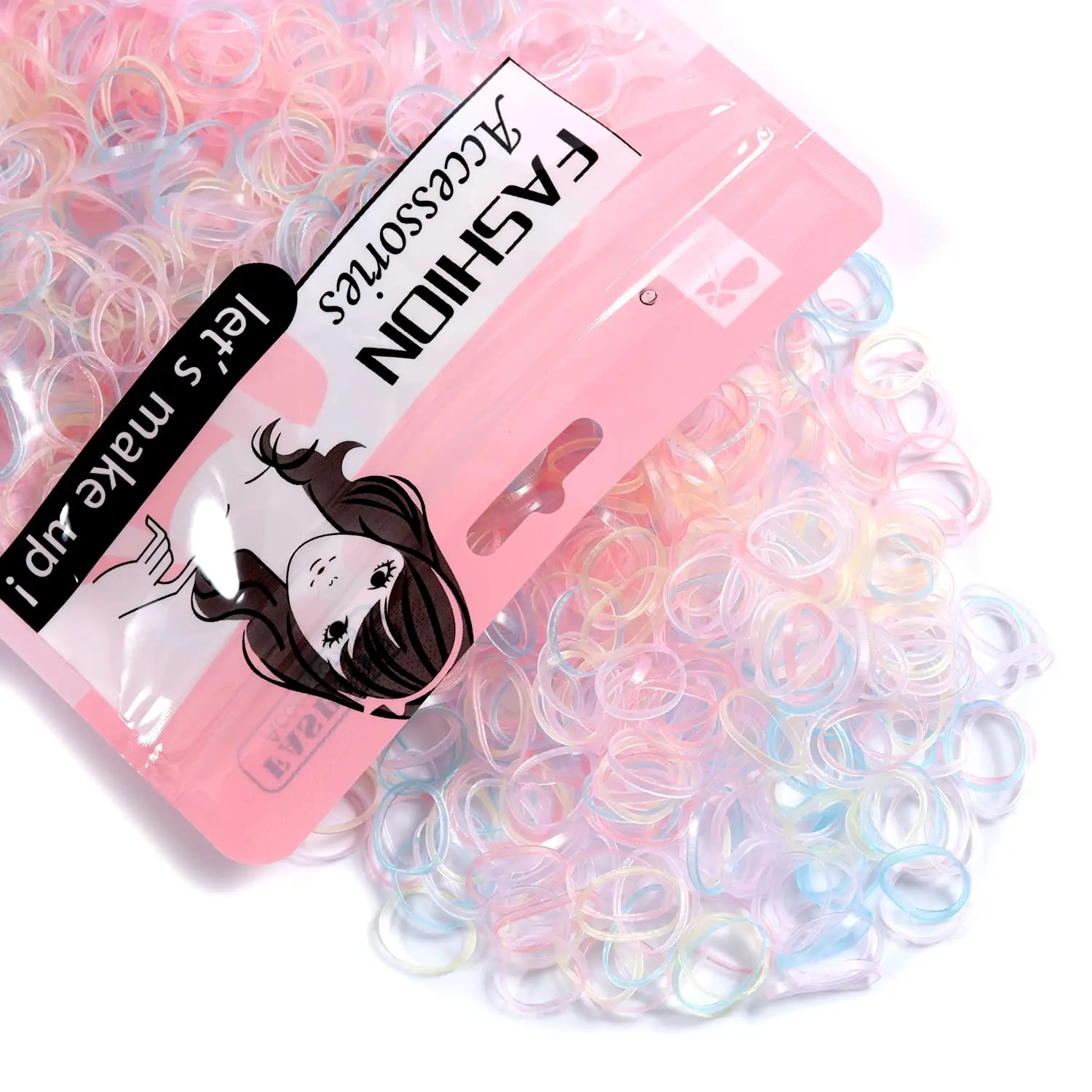 Mini Hair Elastics for Girls Transparent Rubber Bands, 1000 count, Multi Color