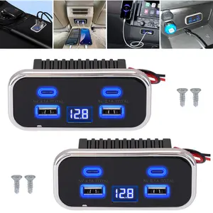 RV Charging Socket Panel with Voltage Display, Dual USB-A & Type-C Fast Charging Port, 12V/24V Universal Power Outlet for Car, RV, Boat