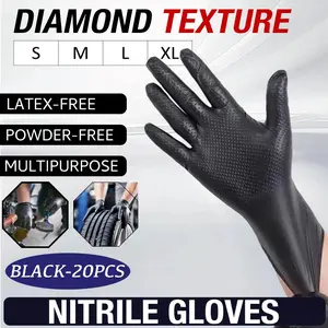 20 pcs, black diamond-textured gloves, waterproof and oil-resistant, disposable but reusable, kitchen durable cleaning gloves, enhanced grip, powder-free, comfortable fit, suitable for outdoor and automotive cleaning
