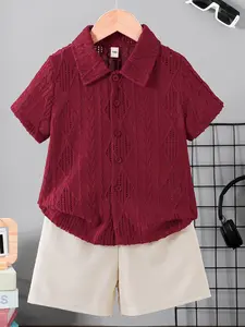 Boys' Summer Classic Retro Fashion Set, Plaid Button Shirt & Casual Shorts, Comfortable Outdoor Wear, 2-Piece