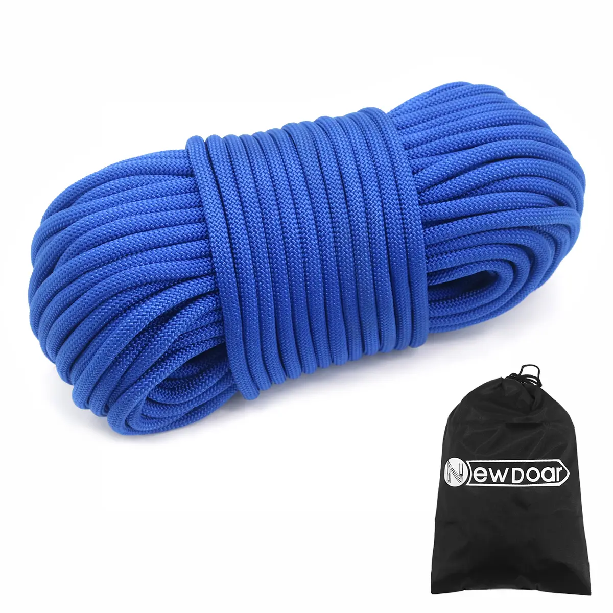 NEWDOAR 10mm Static Climbing Rope, CE Certified Double Braid Polyester Safety Cord with Hook Carabiner, 18KN High-Strength for Rescue, Hauling, and Tree Climbing, Arborist Work, Magnet Fishing