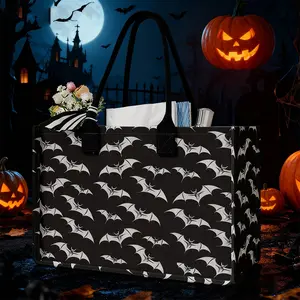 Halloween Bat Print Large Capacity Storage Bag, Durable Handles, Space-Saving Multi-Purpose Organizer, Travel Essentials for School Travel Shopping, Reusable Shopping Bags, Reusable Grocery Bags, Reusable Bags With Handles