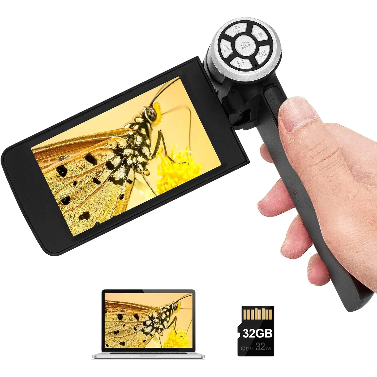 AD203 Handheld Digital Microscope, Portable Pocket USB  Microscope with 4 inch Screen for  and Adults, Black, Electronic FHD Video, Windows  PC