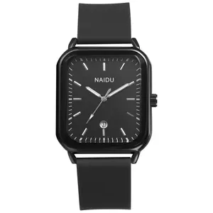 Silicone Strap Rectangle Watch: Analog Quartz Calendar Wrist Watch for Men Women Sport Business