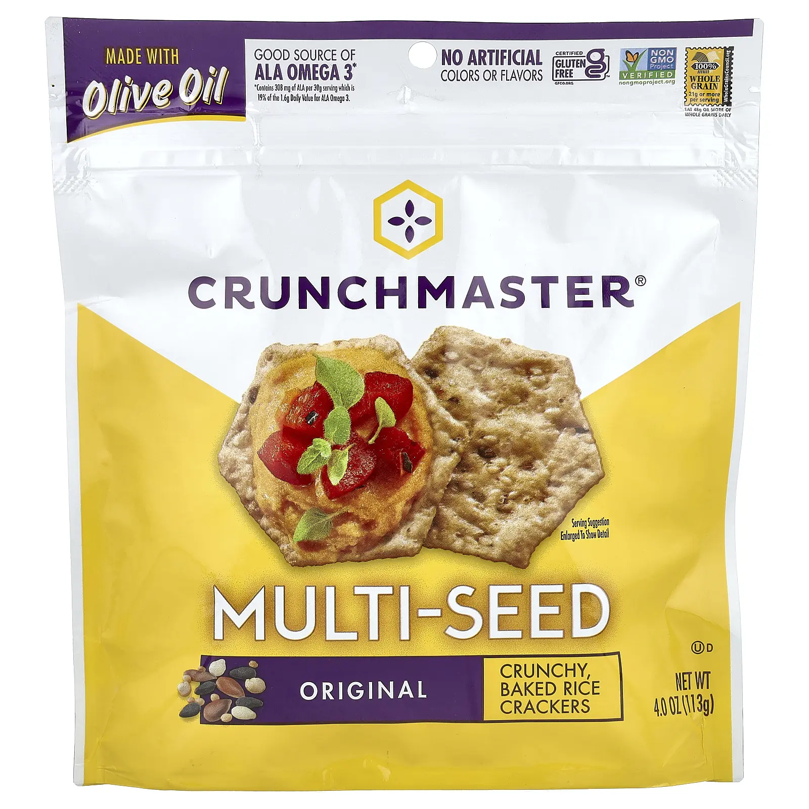 Crunchmaster Multi-Seed, Crunchy Baked Rice Crackers, Original, 4 oz (113 g)