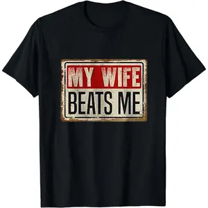 Cotton Short Sleeve T-Shirt Funny My Wife Beats Me Shirt, American Flag Husband and Wife Shirts, Husband Shirt for Men, Father's Day Gift, Tshirt Unisex