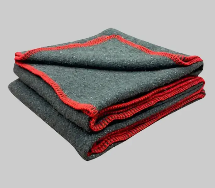 Euro Humanitarian Wool Blanket (60x80in) - 30% Wool Content, Soft, Durable, Thick Weave, Classic Red Whip-Stitched Edges, Charcoal Grey Background - Ideal for Home, Cabin, Roadside Emergencies