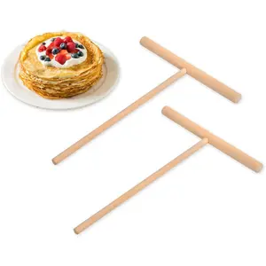 Crepe Spreader 2 Pieces 6.1 Inches x 4.7 Inches Natural Wooden T-Shaped Tool for Crepes Wooden Crepe Maker Pancake Maker Tool Kitchen Smooth Utensils