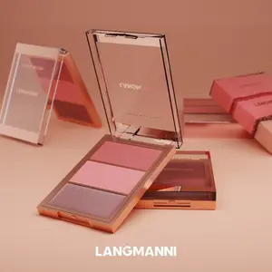 Three-color Blush Contour Highlighter Palette, Brightens the Eyes, Multifunctional 3-in-1 Blush Palette, Makeup