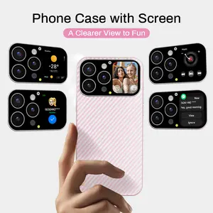 Smart Phone Case with 1.75-inch HD Screen, 10 Second Custom Video Dial,  Rear Camera Preview, Call & Message Alert, Music Control, Weather, Timer, Dynamic Smart Window, Multiple Model Options, Magnetic Wireless Charging, Practical Gadget Gift.