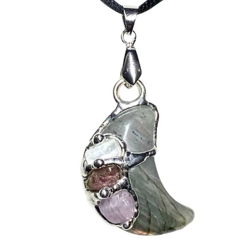 SOL Rainbow Moon Necklace, Crystal Jewelry with Rose Quartz, Amethyst, Citrine for Recovery