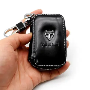 Tesla Car Badge Personalized Key Bag, Remote Control Key Protection Case, Zippered Key Holder, Key Fob Protector, Car Key Accessory with Keychain Decoration Accessories